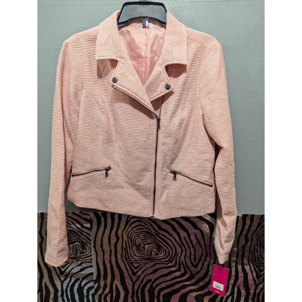 Candies Camera Ready‎ zippered front pink motorcycle style fabric Jacket XL NWT